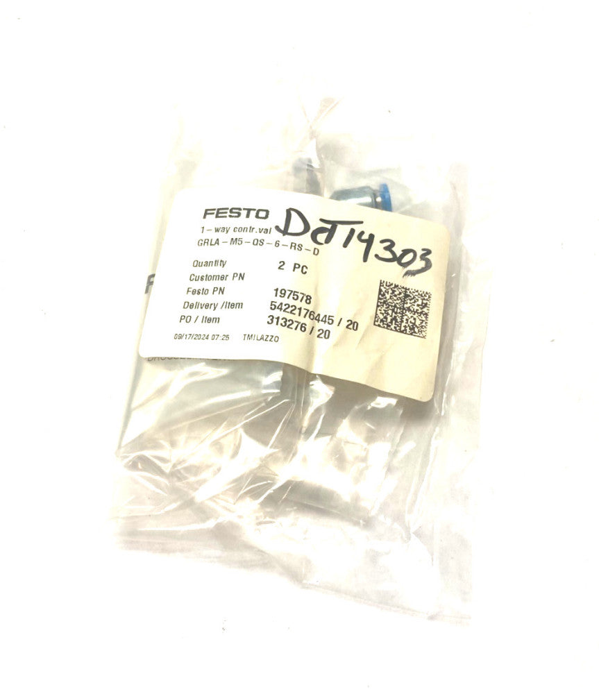 Festo GRLA-M5-QS-6-RS-D One-Way Flow Control Valve Fitting 197578 PKG OF 2