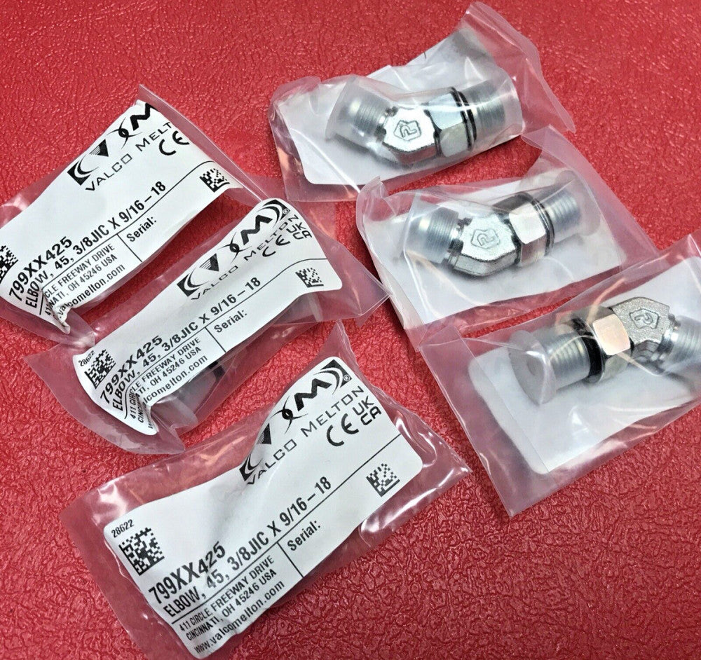 QTY. 6 PARKER 45° Elbow 3/8 JIC X 9/16-18 VALCO-MELTON  P/N 799XX425