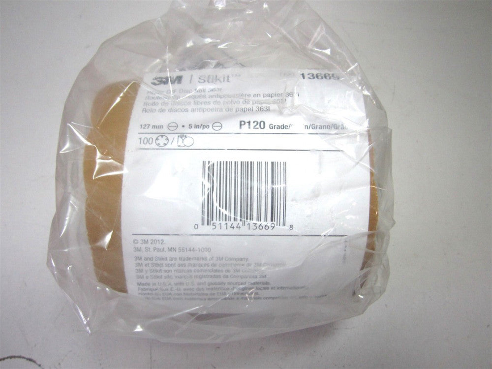 3M (7010360054) 5" Dia 120 Grit, Aluminum Oxide PSA Disc Roll - Pack of 100 