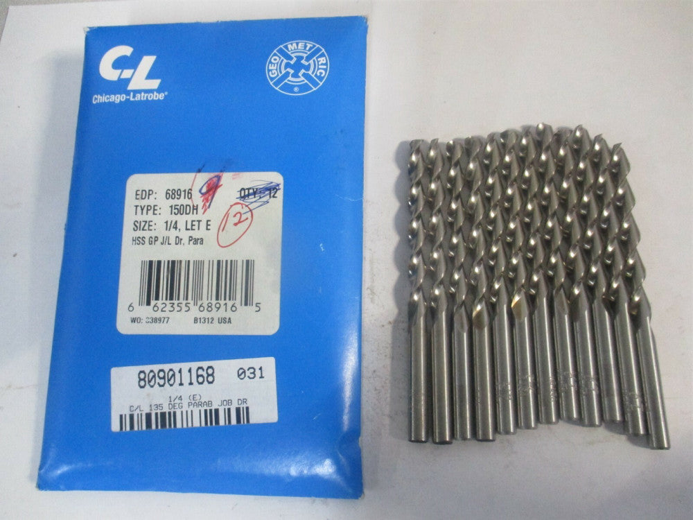 Chicago-Latrobe (68916) Letter E 1/" x 4" OAL 135° HSS Jobber Drill - Pack of 12