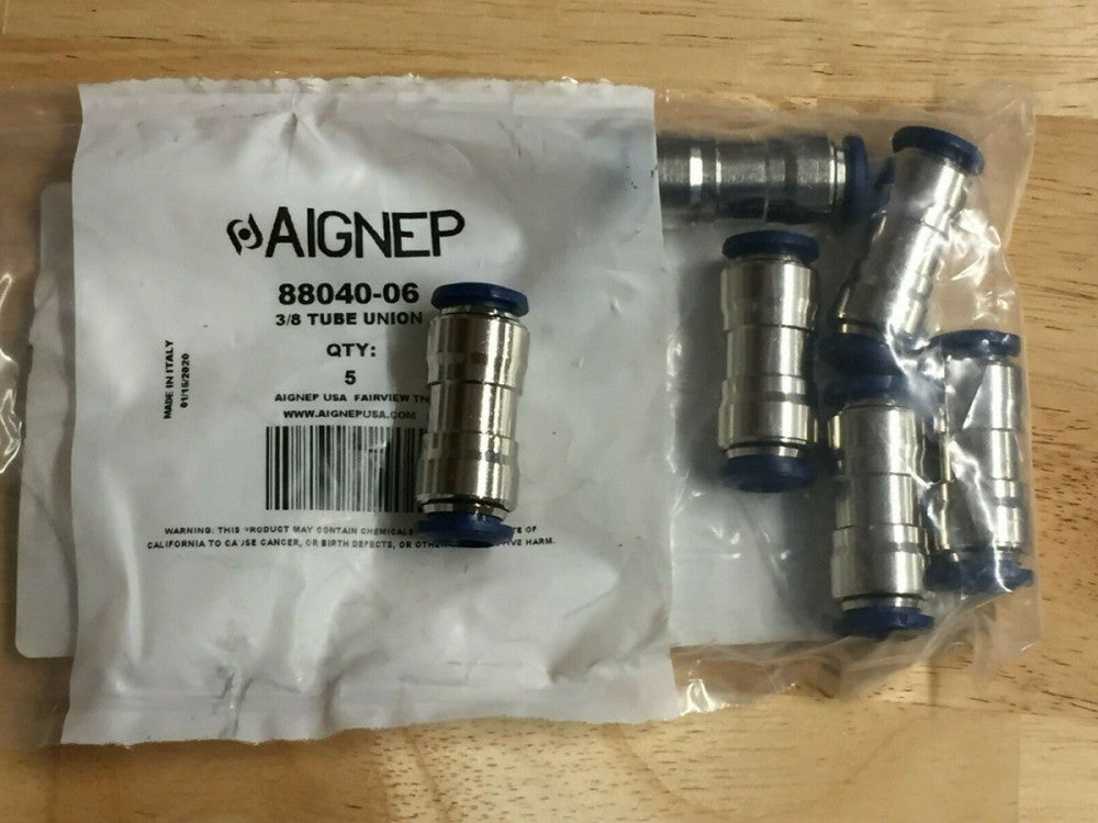 NEW Lot of 6 Aignep 88040-06 3/8" Tube Push to Connect Straight Union Fittings
