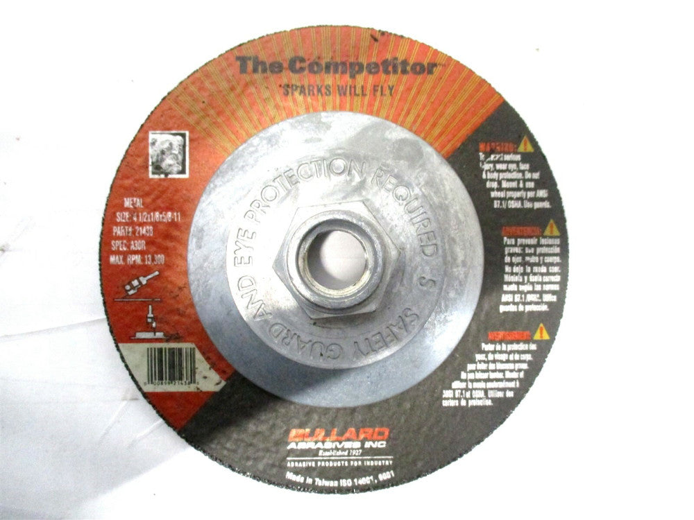 Bullard (21438) 4-1/2 x 1/8 x 5/8-11 30 Grit A/O Depressed Center Wheel - 10 QTY