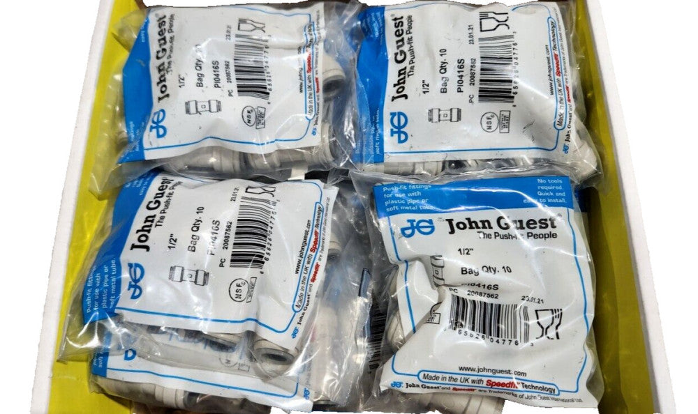 100-Pack, John Guest Union Connector 1/2", Acetal,  PI0416S NEW