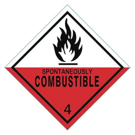 Zoro Select 9Tca9 Spontaneously Combustible Dot Label, Class 4, Black/Red,