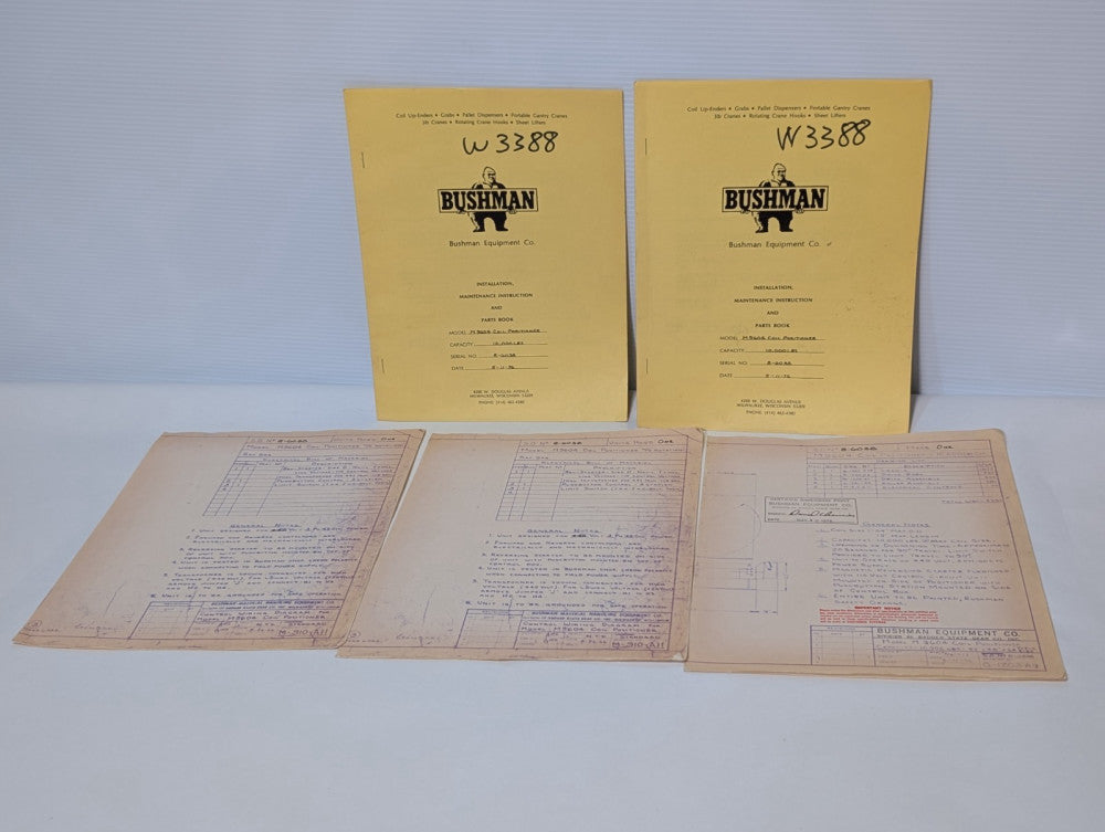Lot of Bushman Equipment Co. M9604 Coil Positioner Reference Materials, Manuals
