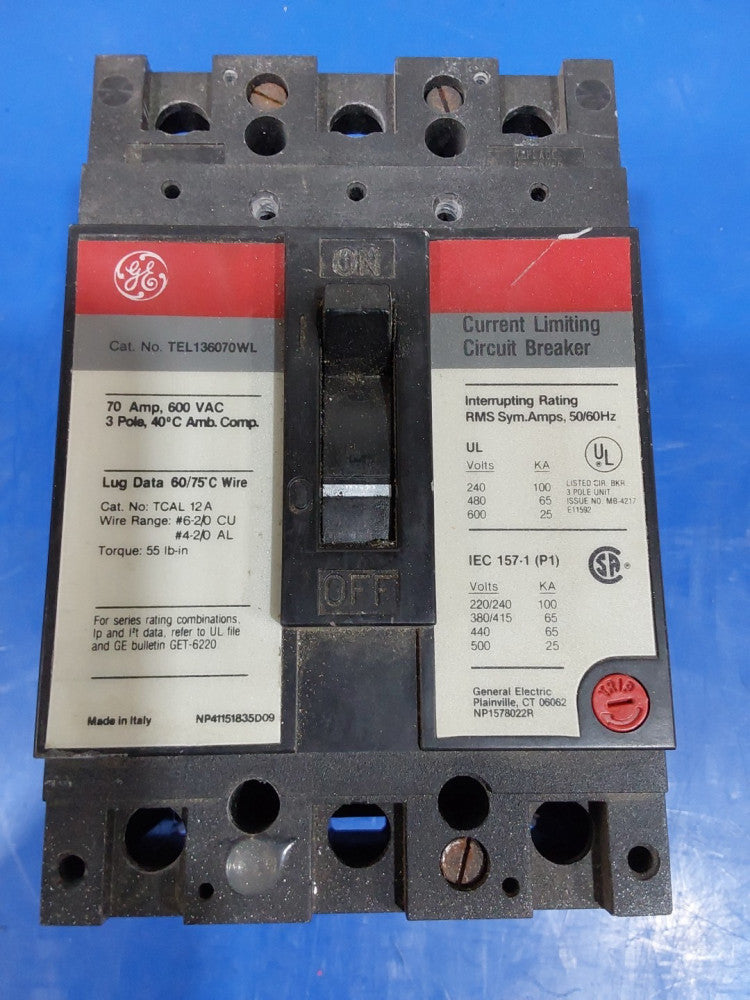 G.E TEL136070WL 70A Circuit Breaker 480/600V 3 Pole 70 Amp