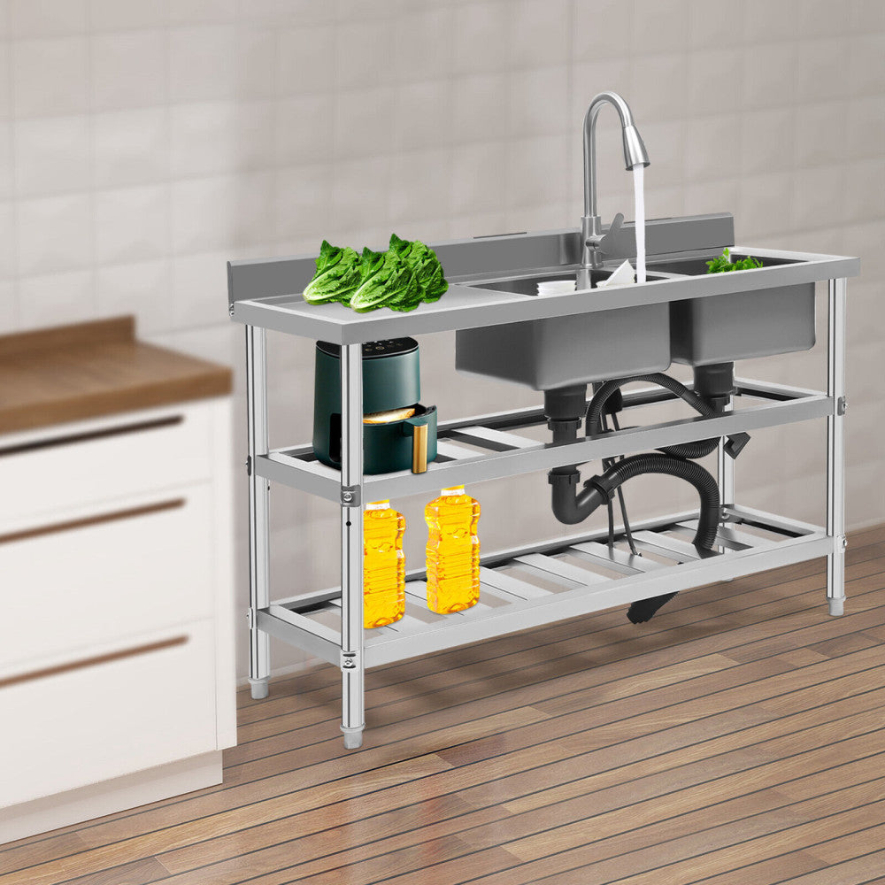 3 Tiers Restaurant Sink Stainless Steel kitchen Sink +Faucet 2 Sinks Commercial