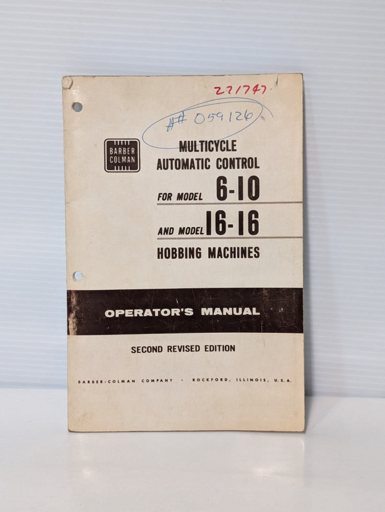 Barber-Colman 6-10 & 16-16 Multicycle Auto Hobbing Machine Operator Manual Ed. 2