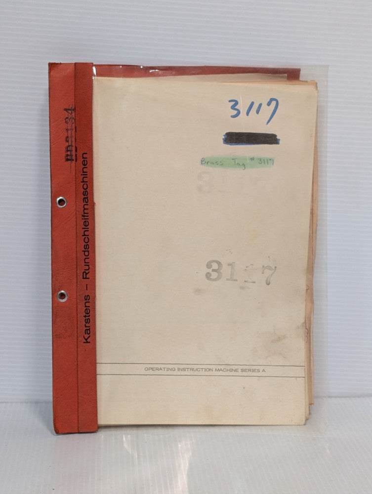 Karstens Operating Instruction Manual for Ser. A Cylindrical Grinding Machine
