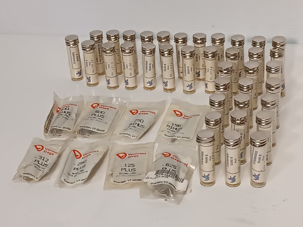 Box of 51 Assorted Van Keuren + Vermont Gage Stainless Steel Pin Gage Standards