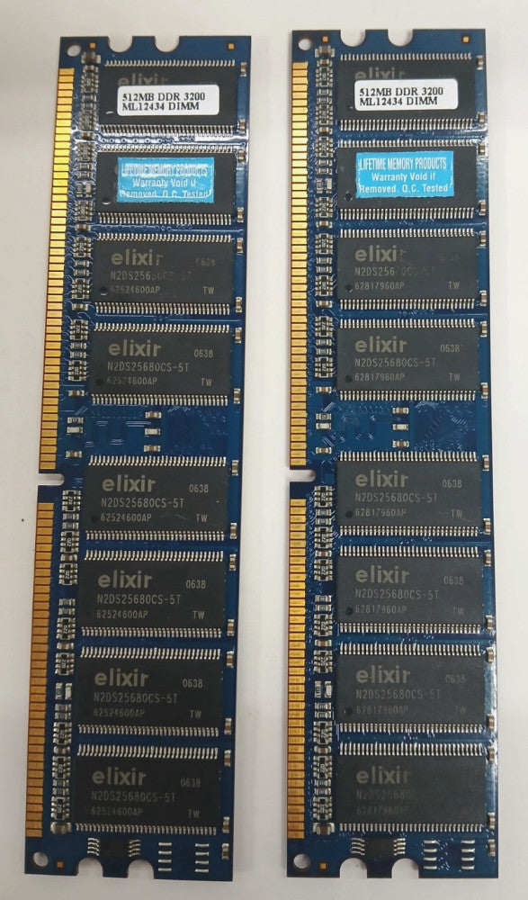 ELIXIR 512MB 184-PIN DDR 400 PC-3200 DESKTOP MEMORY ML12434 DIMM LOT OF 2