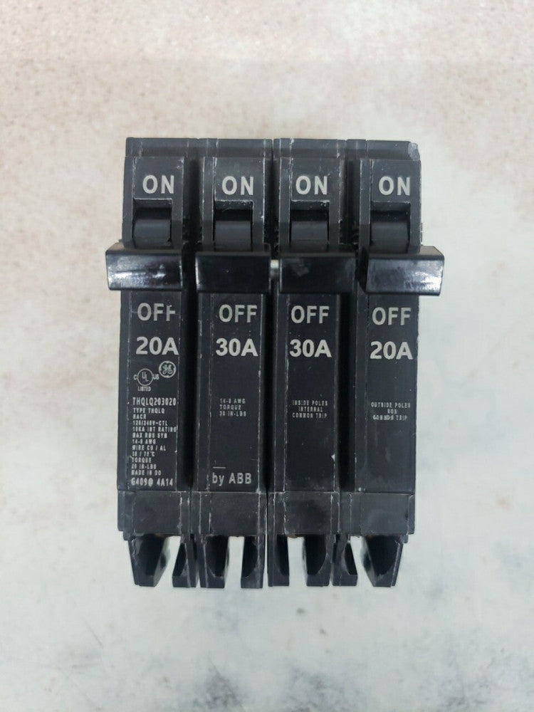 1) New! GE/ABB THQLQ203020 Quad Circuit Breaker 2-20A1P 1-30A2P