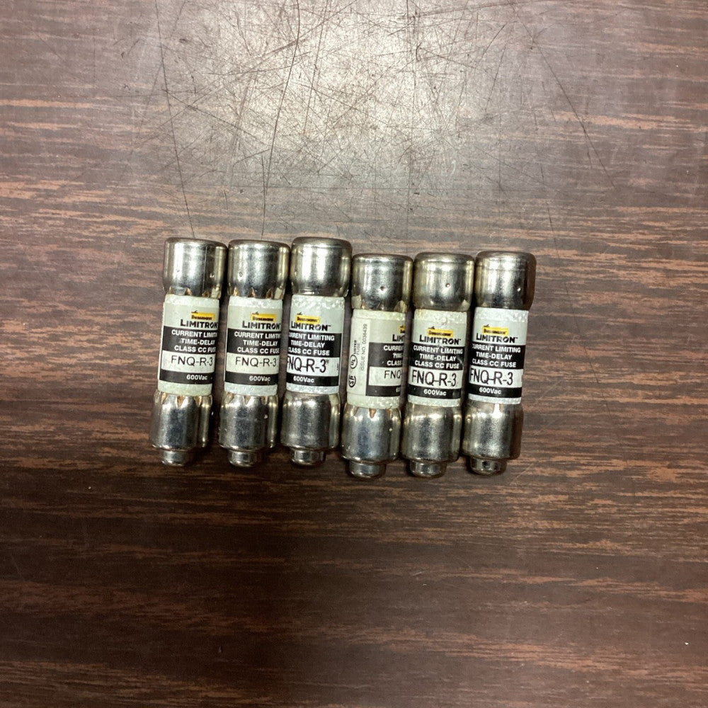 BUSSMAN LIMITRON FUSES 600VAC 3A TIME DELAY FNQ-R-3, Lot Of 6