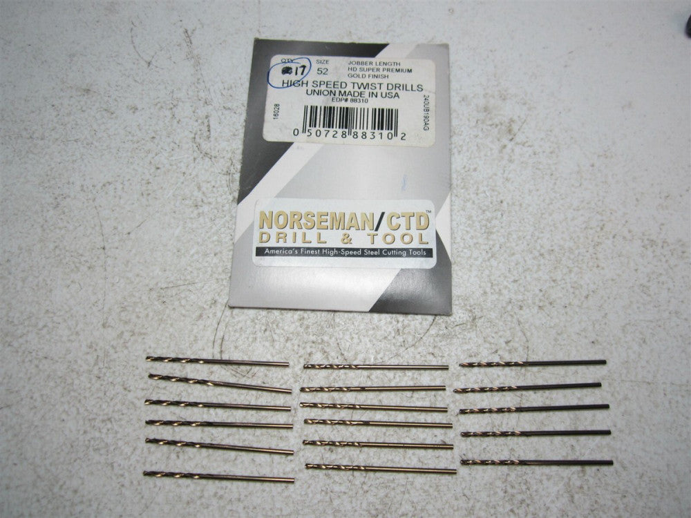 Norseman / CTD (88310) 1-7/8 #52 135° High Speed Steel RH Jobber Drill - Qty 17