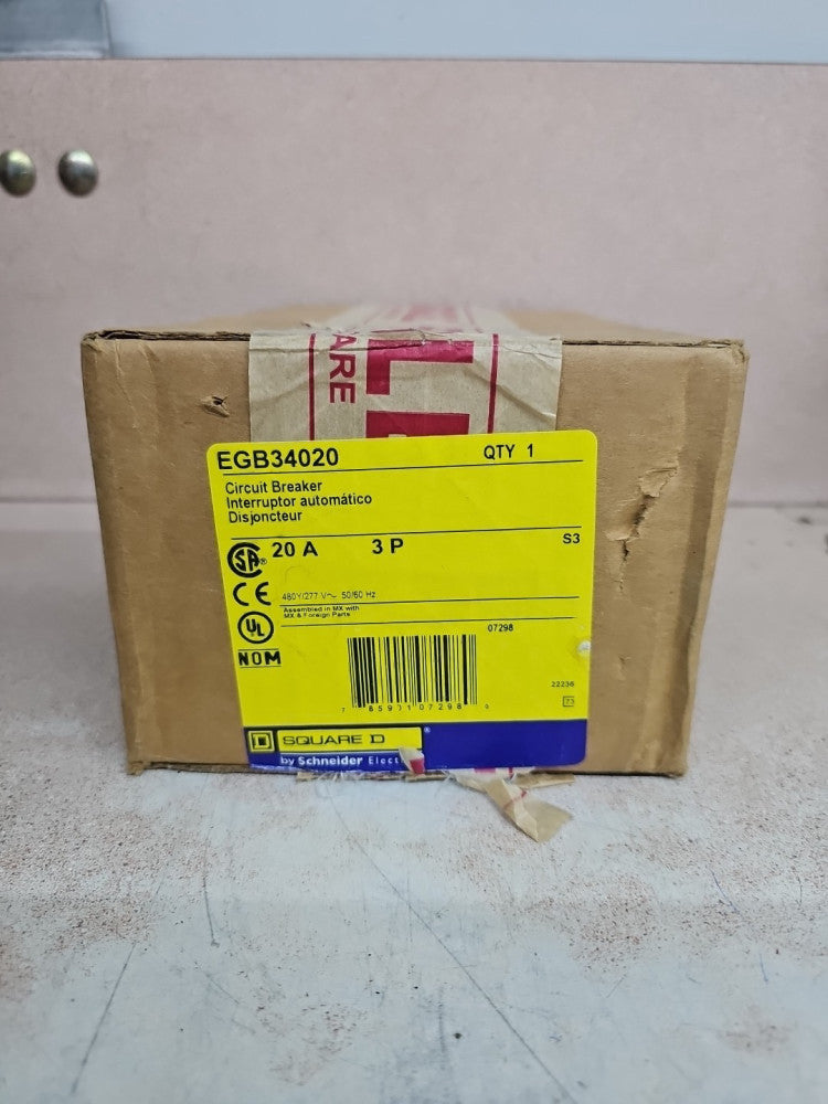 Square D EGB34020 Bolt-On Circuit Breaker 20A 480V 3P EGB 20 AMP 480 Volt