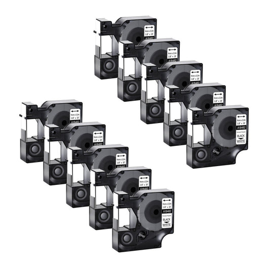 10PK Black on White IND Polyester Label Tape 3/8" 18482 for Dymo Rhino 3000 4200