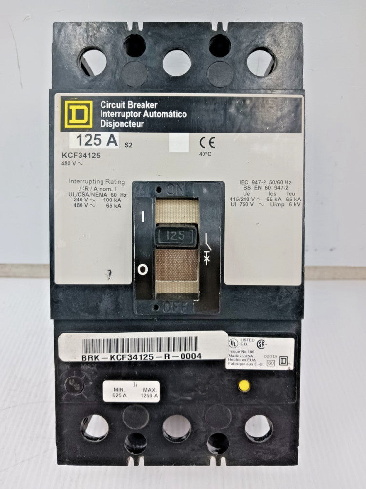 Square D 125 Amp Circuit Breaker 3 Pole 480 VAC 65kA KCF34125