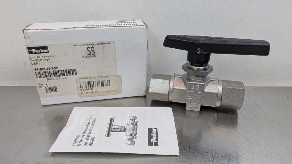 Parker 6F-B8LJ2-SSP Stainless Steel Ball Valve 3/8" FNPT 316 S/S Quarter Turn