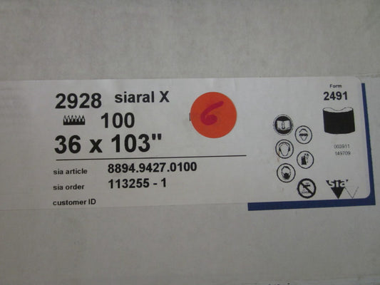 (Lot of 5) Blue Line Sia Abrasives 2928 36x103" 100 grit # 8894.9427.0100 (NEW)