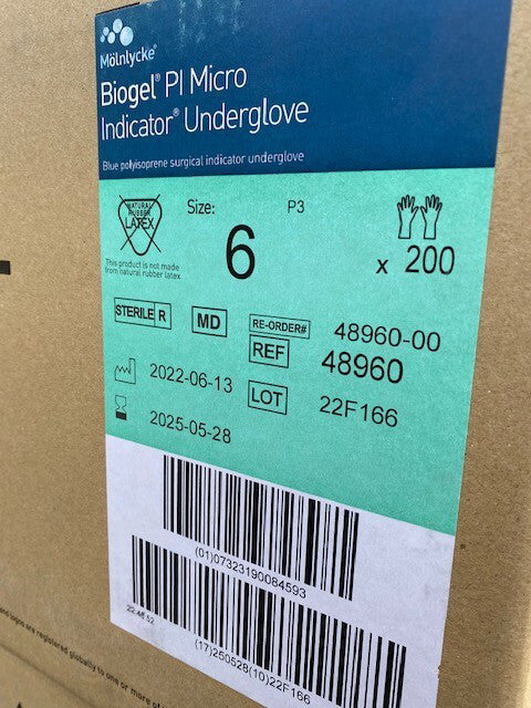 *200-Pair* Molnlycke Biogel PI Micro Indicator Underglove Size-6 Glove 48960