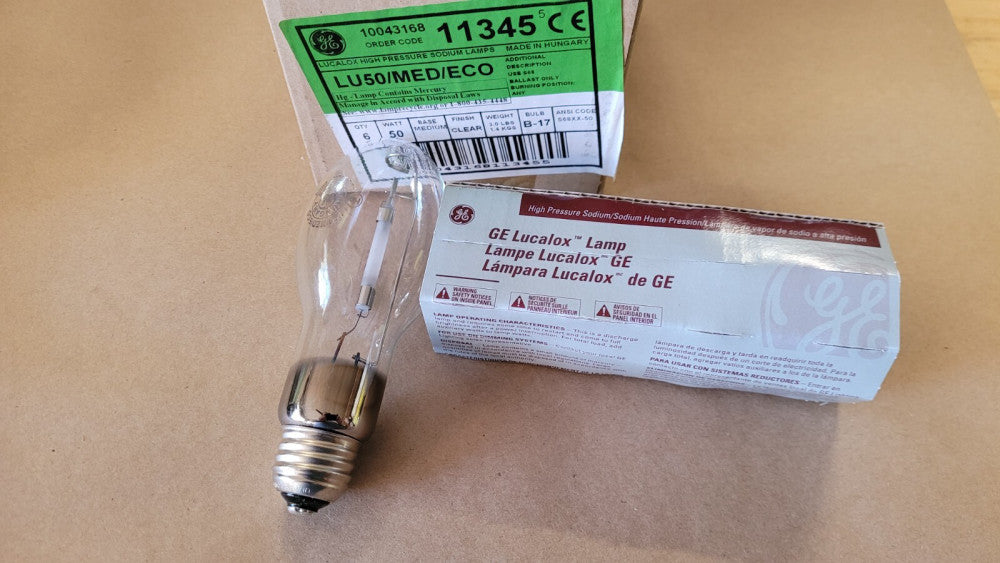 Case of 6 GE 11345 LU50/MED/ECO 50 Watt HID High Pressure Sodium Lamps