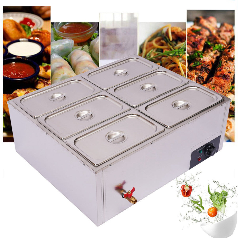 850W 7L Electric Food Warmer 6-Pan Steam Table Buffet Countertop Food Steamer