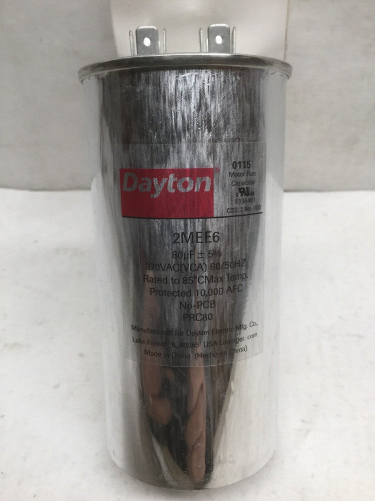 DAYTON 2MEE6 Round Motor Run Capacitor, 80 MFD, 370VAC Voltage