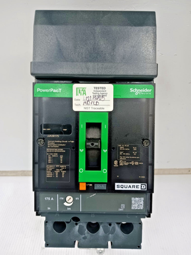 Square D PowerPacT 175 Amp I-Line Circuit Breaker 3 Pole 600 VAC 65kA JJA36175