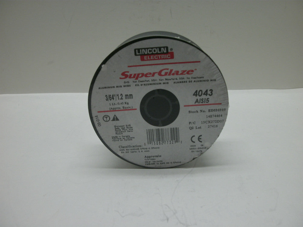LINCOLN ELECTRIC ED030310 ALUMINUM MIG WIRE 4043 AISI5 .045 SPOOL NEW IN PKG
