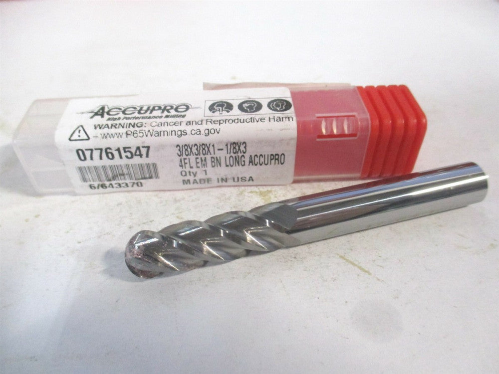 (12184874) 3/8" x 1-1/8" x 3/8" x 3" OAL Solid Carbide 4 Flute Ball End Mill 