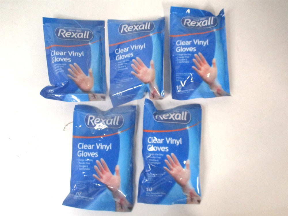 Rexall Vinyl Powder-Free Clear Vinyl Disposable Gloves 10 Count - Lot of 5