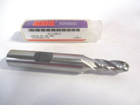 (E2020016) 1/4" x 5/8" x 3/8" x 2-7/16" OAL Cobalt 4 Flute Spiral Ball End Mill 