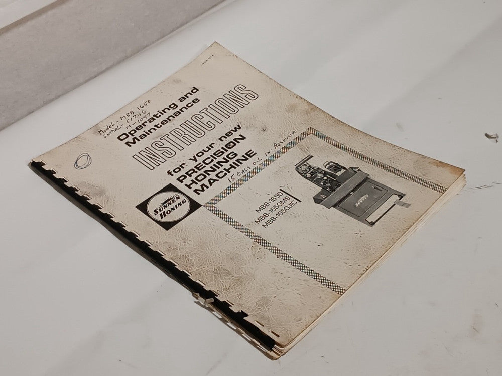 Sunnen & Honing MBB1650, MBB1650MC & MBB1650JIC Operating & Maintenance Manual