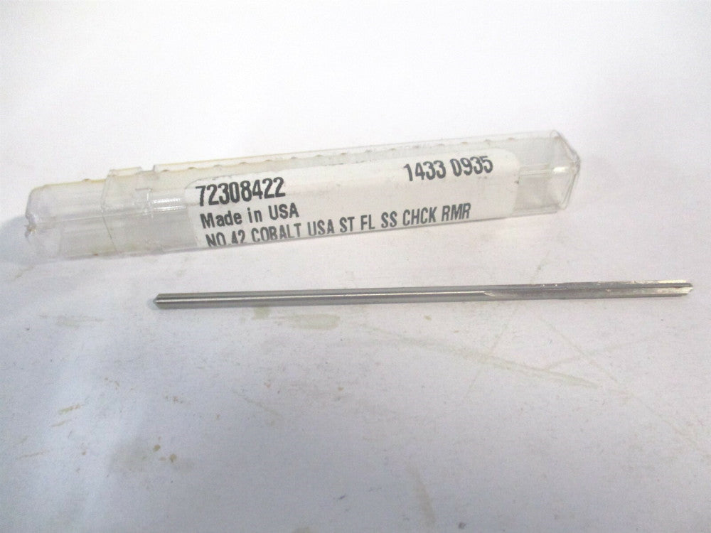 (1433-0.0935) #42 3/4" x 3" OAL Straight Flute Cobalt 4Fl Chucking Reamer 