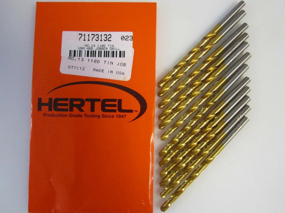 Lot of 12 Jobber Length #13 HSS Tin 118 Degree Drill Bits NEW USA