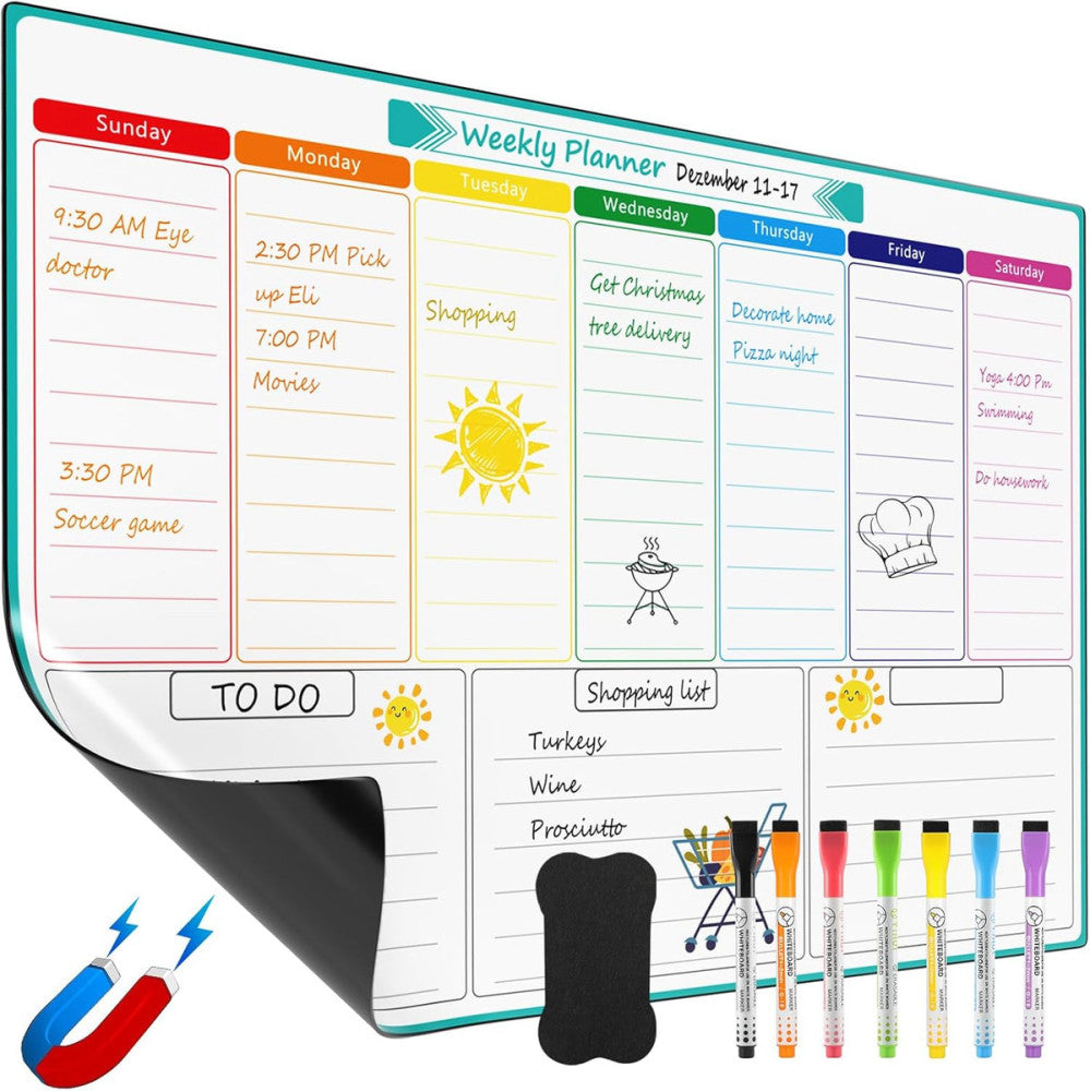Maxgear Weekly Dry Erase Board for Fridge, Magnetic Calendar Whiteboard 