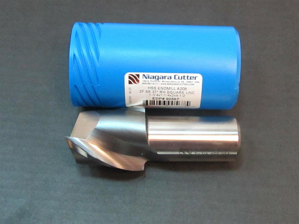 90567 Niagara HSS 1-3/4 X 1-1/4 X 2 X 4-1/2 Square 2 Flute UNC End Mill New