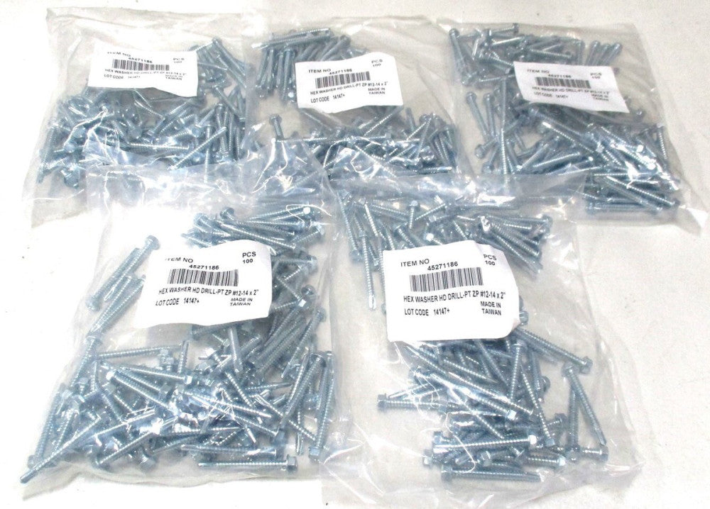 (45271186) #12-14 x 2" Hex Washer HD Drill Screw - Lot of 500