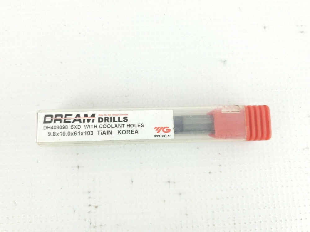 DreamDrills YG1 Carbide Drill w Coolant Holes 5XD 9.8x10.0x61x103 TiAIN DH408098