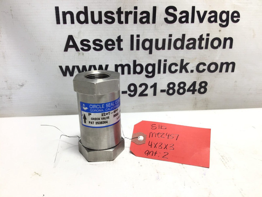 Circle Seal Controls 220T-6PP Check Valve 3000 PSI Stainless Steel