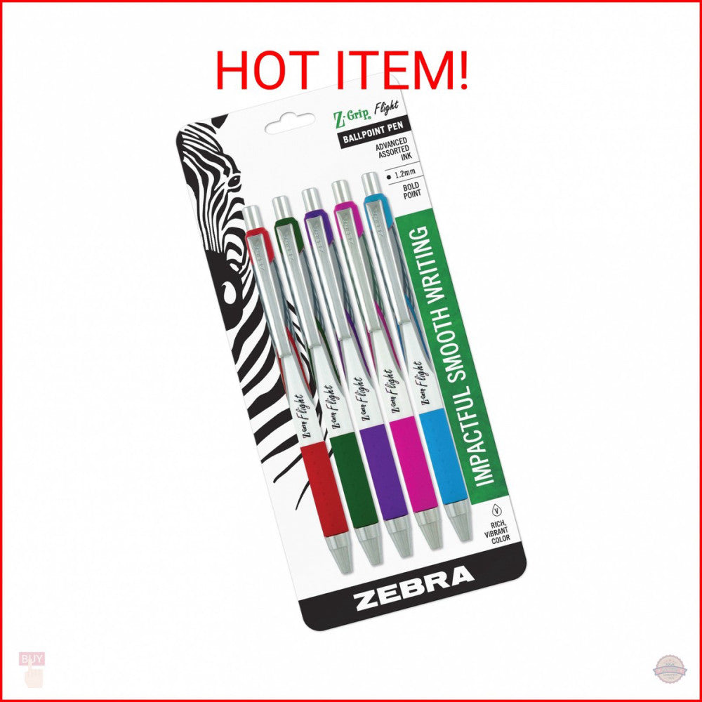 Zebra Pen Z-Grip Flight Retractable Ballpoint Pen, Bold Point, 1.2mm, Assorted F