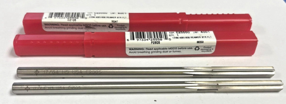 CLEVELAND TWIST REAMERS LOT OF 2 17/64" DIAMETER STRAIGHT-CYLNIDRICAL C25550