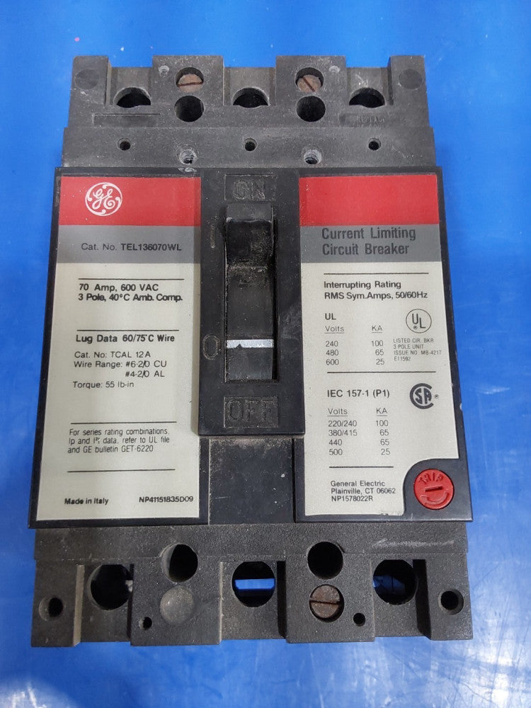 G.E TEL136070WL 70A Circuit Breaker 480/600V 3 Pole 70 Amp