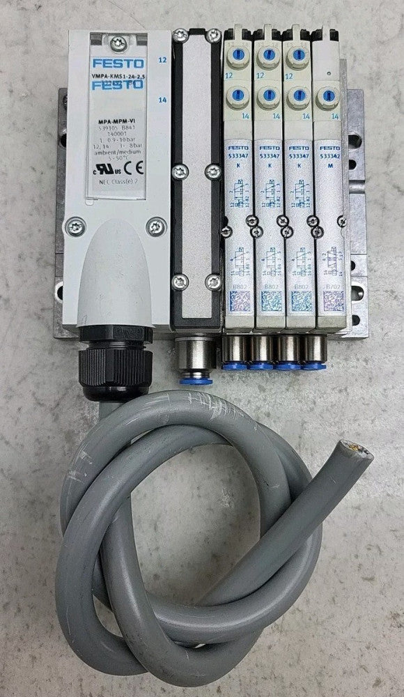 Festo VMPA-KMS1-24-2,5 Manifold MPA-MPM-VI w/ 1 533342 and 3 533347 Valves Used