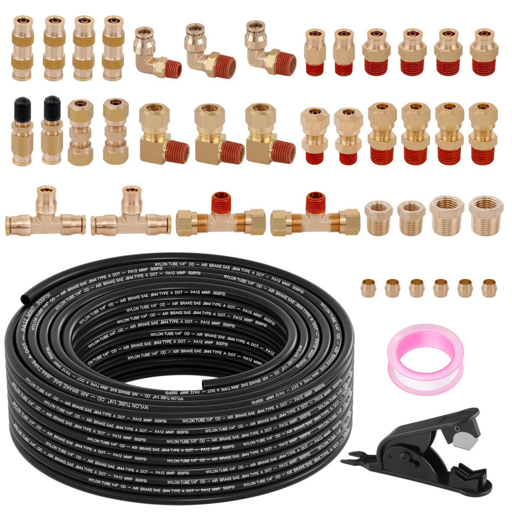 Boeray 43pcs 100FT 1/4 DOT Air Line Brass Fittings Kit 1/4" OD Quick Push to ...