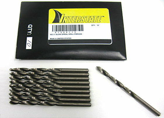  2-5/16" x 3-1/2" OAL No. 11 Slow Spiral Drill Bits - 10 Pieces