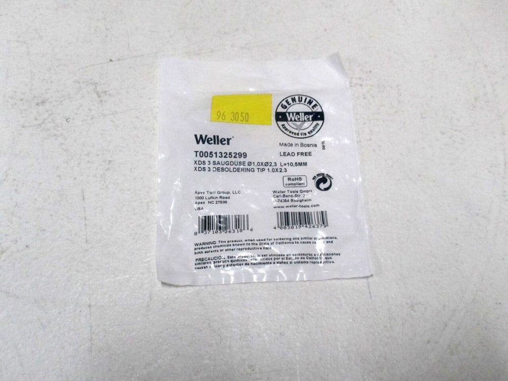 Weller (T0051325299) 1mm ID x 2.3mm OD x 10.5mm OAL XDS 3 Desoldering Pump Tip