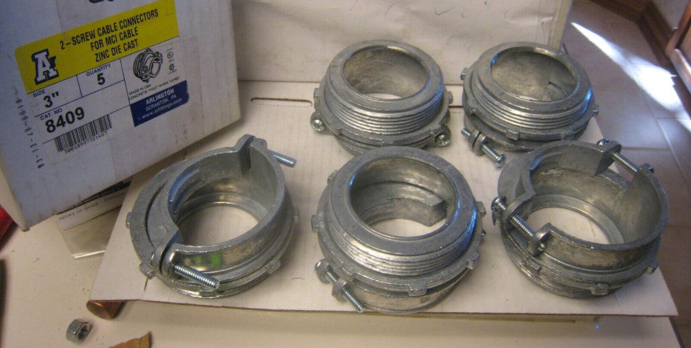 5 pc box Arlington 8409  3"  2-screws  Connectors For   MCI Cable -Die cast zinc