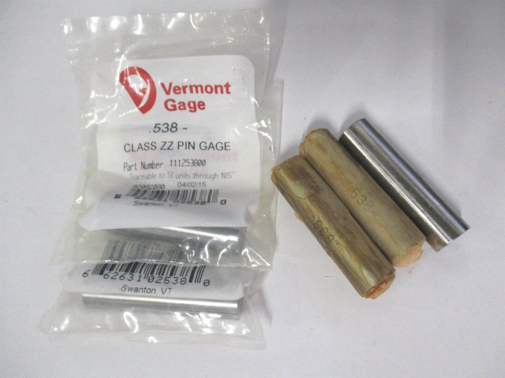 Vermont Gage (111253800) 0.538" Diam Class ZZ Minus Plug & Pin Gage - Lot of 5