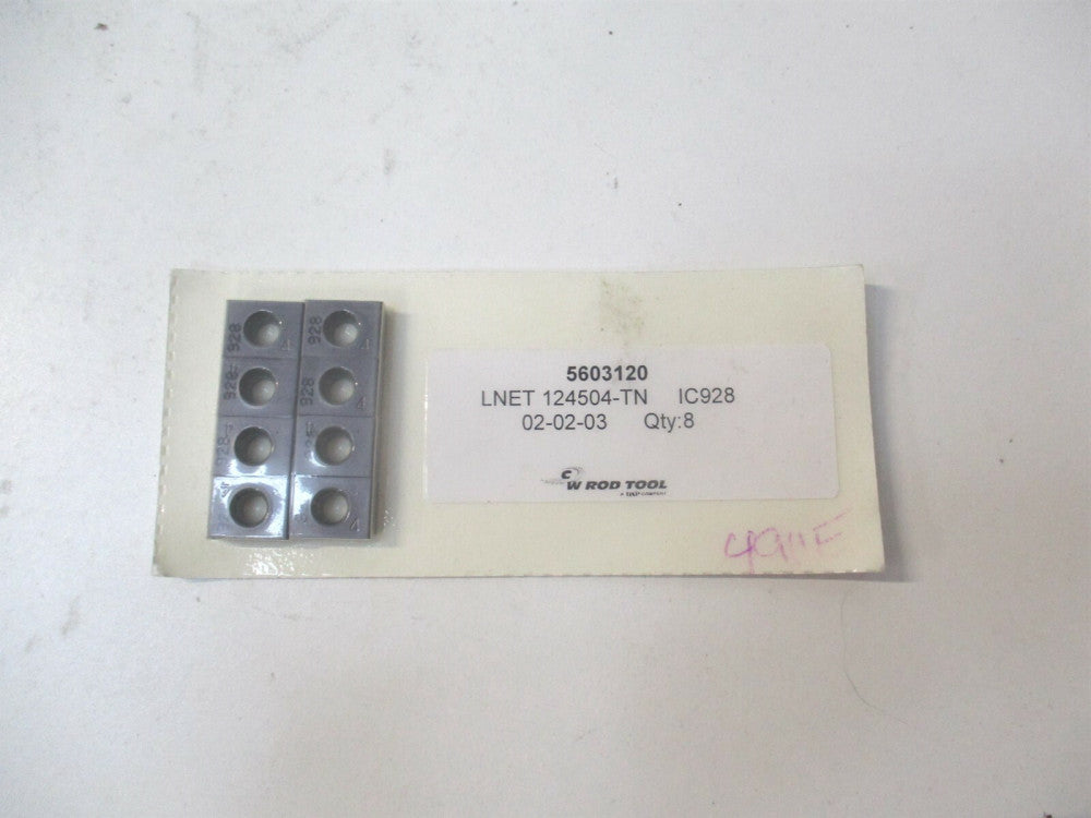 Iscar (5603120)LNET 124504-TN IC928 Grade Carbide Milling Insert - Pack of 8